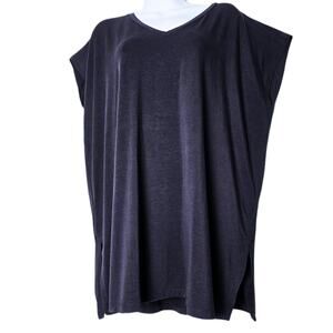 EILEEN FISHER Navy Blue Tencel Lyocell V-Neck Tunic Top Size M Relaxed Fit
